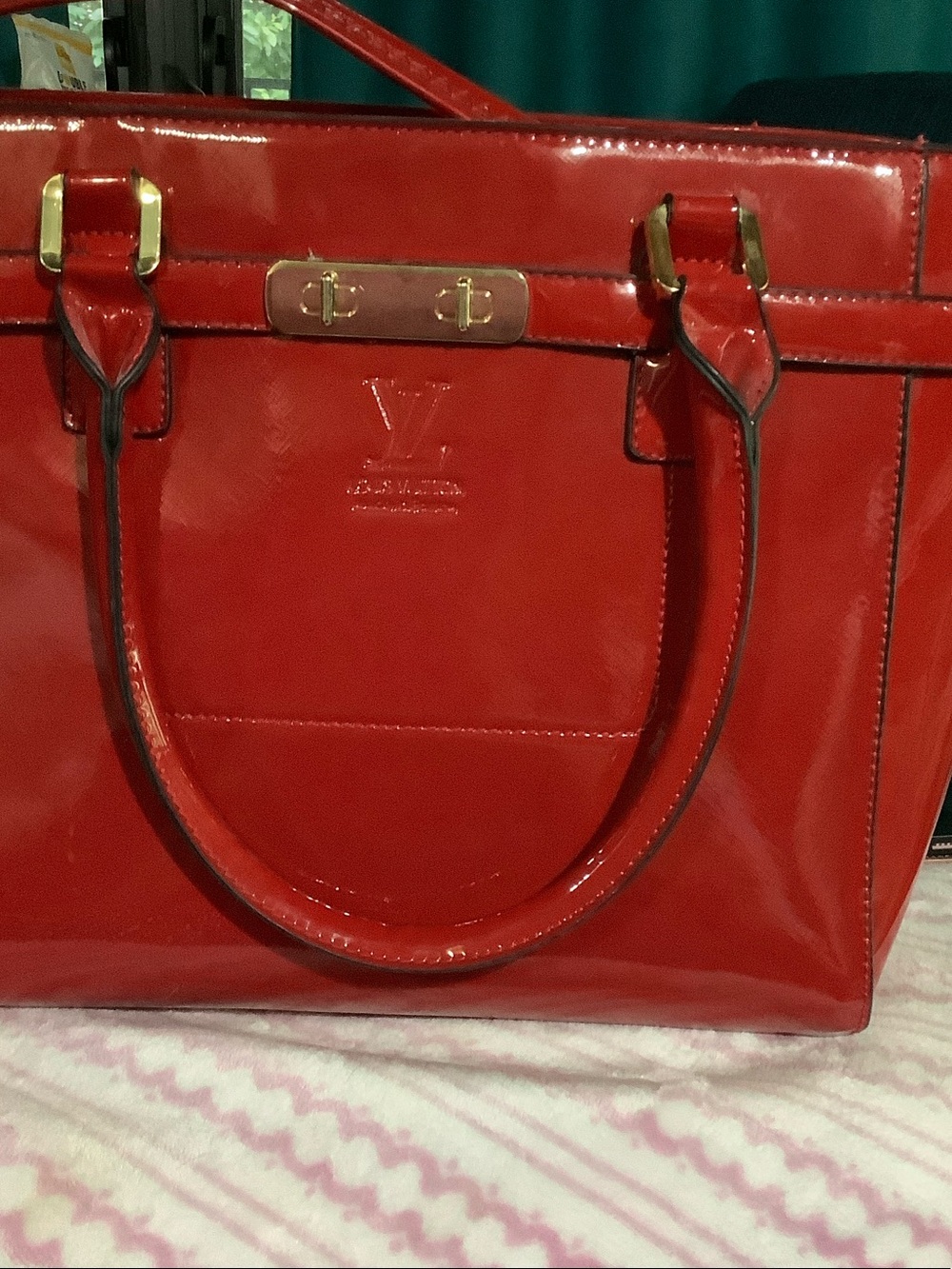 Glossy Red Patent Tote - Structured Everyday Handbag - Picture 2 of 3